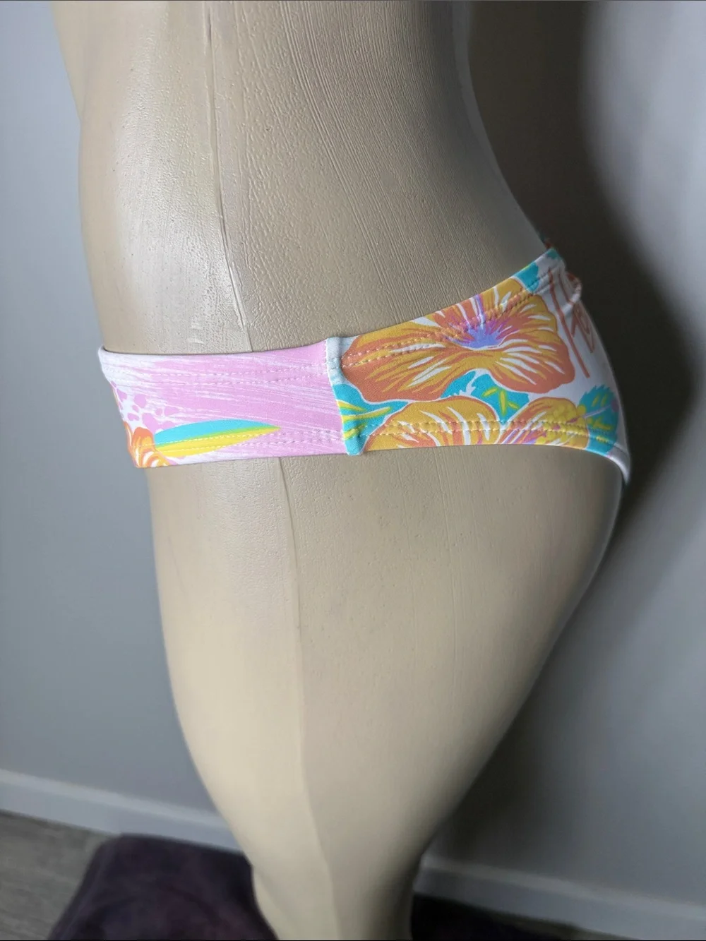 Hobie Aqua Bikini Bottom with Orange Floral Accents